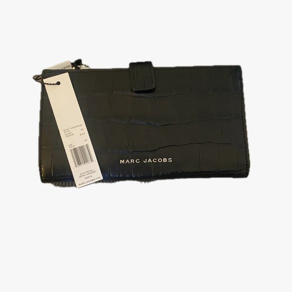 Marc Jacobs New York Black Croc Impressed Leather Phone Wristlet Wallet Wmns NWT - Picture 4 of 7